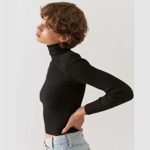 Urban Outfitters Ribbed Hudson Turtleneck Cropped Black Sz S NWT (BDG)